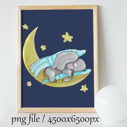 digital download / hand drawn cute baby elephant / png file