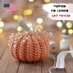 pin cushion pumpkin crochet pattern, pin holder pumpkin easy pattern