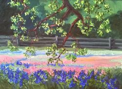 bluebonnet landscape  texas  painting oil original painting  flowers  impasto by nadia hope