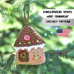 christmas crochet ornament gingerbread house crochet pattern, christmas ornament pattern amigurumi, christmas tree decor