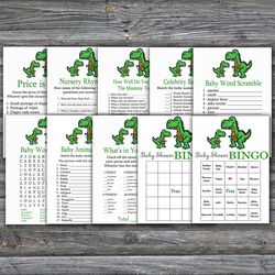 dinosaur theme baby shower games bundle,t-rex baby shower games package,fun baby shower games,9 printable games-327