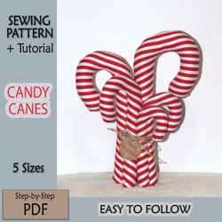 pdf sewing pattern, christmas candy cane pattern, stuffed ornaments pattern, easy to follow diy e-pattern and tutorials