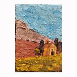 tuscany painting landscape art fall painting tiny artwork