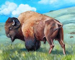 bison print american buffalo yellowstone national park digital art instant download 8" x 10"