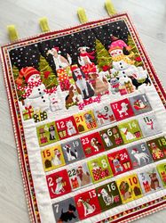 christmas dogs advent calendar, pocket christmas advent, pet advent calendar, quilted countdown calendar, dog mom gift