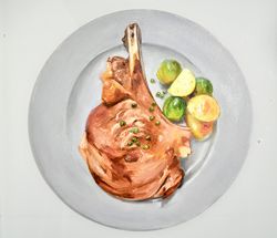 the perfect steak oil painting, food painting oil, delicious, painting, kitchen wall decor