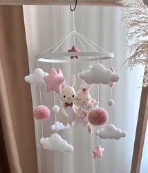 bunny family crib mobile baby girl mobile nursery decor