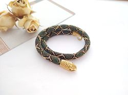 snake python necklace snake bracelet beaded green metalic snake necklace serpent necklace serpent skin necklace ouroboro