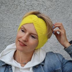 wool headband for women, knit ear warmer, angora double headband, winter hat