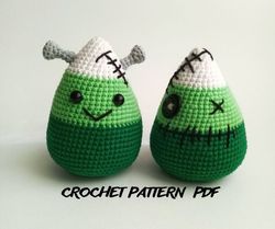 candy corn frankenstein and zombie, halloween decor, crochet pattern, pdf