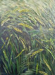 wheat fields oil painting artwork original art plant spikelets wall art by anna antonova