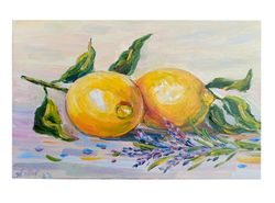 lemons  lavender oil painting lemons citrus impasto fruit painting flower canvas artwork by anna antonova