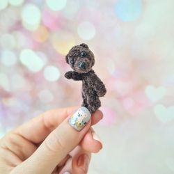 mini teddy bear. pet for blythe pullip midi blythe monst doll. collectible toy. crochet miniature. dollhouse miniature.