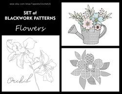 set of blackwork patterns - flowers - cross stitch pattern - embroidery sampler - carpet cross stitch