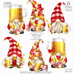 gnome & beer clip art. cute characters, hand drawn graphics. digital download. oliartstudioshop