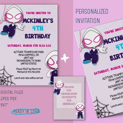 spidey ghost birthday invitation, spider gwen birthday invite, pink birthday custom invitation