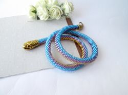 blue purple snake necklace bracelet ouroboros jewelry serpent rope beaded necklace statement bracelet witch jewelry gift