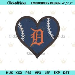 detroit tigers baseball heart classic letter d logo machine embroidery digitizing