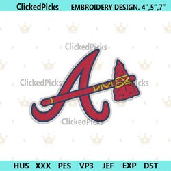 atlanta braves letter a with poleax logo machine embroidery design