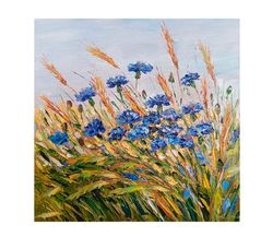 cornflower oil painting flower original art  canvas floral impasto flowers artwork flower