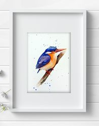 kingfisher 7.4x10.6  inch watercolor original home decor bird aquarelle painting by anne gorywine