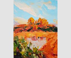 sedona mountain original oil painting southwest landscape wall art cactus artwork 6"x8"