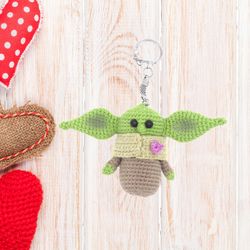 baby alien plush doll, cute green baby gnome keychain hearts present girlfriend boyfriend valentines day, bag charm