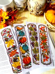 cross stitch patterns pdf set of 4 autumn bookmarks by crossstitchingforfun instant download fall cross stitch patterns