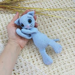 stuffed kitten toy, cute soft toy cat for baby, little blue kitten with big eyes, gender reveal ideas baby,  it's a boy