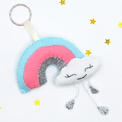 rainbow and cloud keychain, plush  keyring, fabulous idea of cute gift  for girls