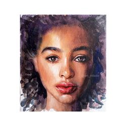 african american girl original watercolor painting wall art decor female painting