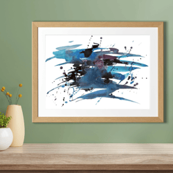 blue space splashes emotional abstract wall art digital download poster. diy print room decor. indigo space universe