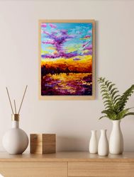 original oil abstract impasto painting on panel seascape wall hanging sunset art