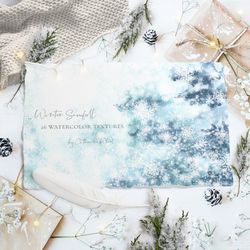 winter snowfall watercolor textures backgrounds, wallpaper, wedding invitation, card design, gradient, save the date