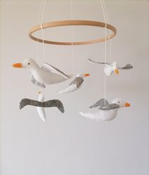 seagull baby mobile,seagull mobile for nursery,neutral mobile girl boy, baby shower gift, ocean crib mobile,sea  mobile