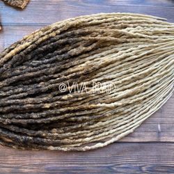 textured de or se dreadlocks full set, ombre dark brown to brown to blonde de se dreads, dreadlock extension 20-22 inch