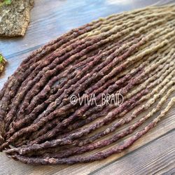 textured de or se dreadlocks full set, ombre dark brown to vinous to blonde de se dreads, dreadlock extension 20-22 inch