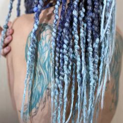 ombre dark blue to light blue textured de or se dreadlocks full set, de se crochet dreads, synthetic dreadlock extension