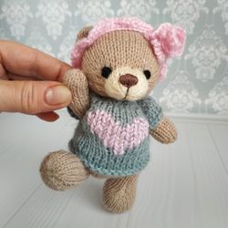 teddy bear with clothes, knitted stuffed teddy bear