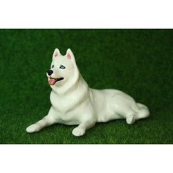 white husky dog porcelain figurine handmade statuette