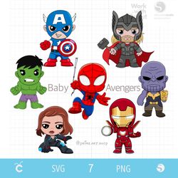 Bundle Superhero Svg, Baby Avengers svg, Baby Spiderman svg, Captain svg, Baby Thor svg, Supervillain clipart