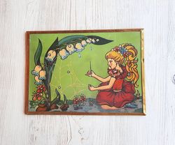 Thumbelina tale scene small picture vintage - Soviet Ukraine made kids room decor