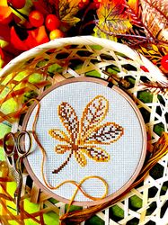 cross stitch pattern pdf variegated chestnut leaf by crossstitchingforfun autumn cross stitch chart pdf instant download