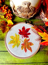 cross stitch pattern pdf variegated autumn maple leaves trio by crossstitchingforfun