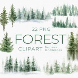 watercolor forest landscapes digital clipart. watercolor winter forest tree clipart