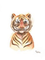 poster for little tiger, watercolor animal, tiger cub