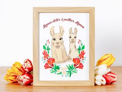 poster for child room, llama with baby, funny animal