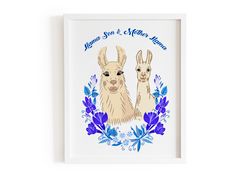 poster for child room, llama with baby son, funny animal