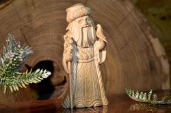 wooden carved figure, santa hand carved, wooden figure, collectible russian santa, ornament santa