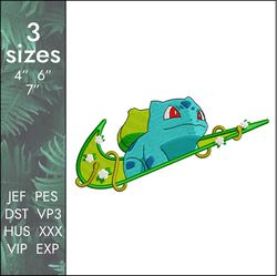 nike bulbasaur embroidery design, pokemon anime cartoon swoosh, 3 sizes